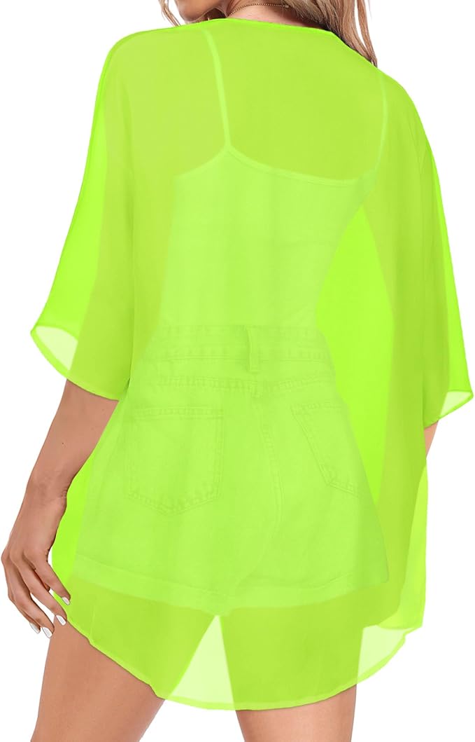 Women Kimono Cardigans Summer Cover Up Hawaiian Shirts Floral Print Tops | ROSEMIA chiffon kimono open front cardigans, beach cover ups, daily casual tops, cruise outfits, summer resort wear
