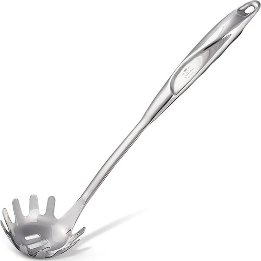Zulay Kitchen Stainless Steel Spaghetti Spoon - 12” Pasta Spoon with Teeth & Draining Holes - Rust-Resistant Pasta Fork for Noodles & Pasta - Dishwasher Safe Utensil for Everyday Use