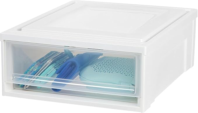 IRIS USA 22 Qt Under Bed Storage Drawer, Stackable Plastic Organizer Bin, Smooth-Glide Sliding Drawer, 8 Pack, White