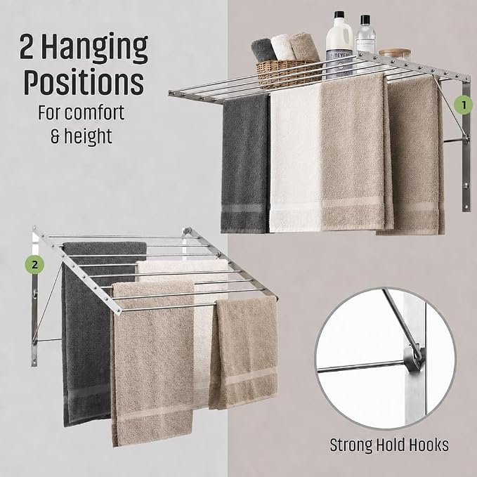 Smartsome Wall Mounted Clothes Drying Rack | 30" | 20 Ft | 60 lb