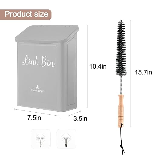 Magnetic Lint Bin for Laundry Room Organization and Storage,Light Grey | Wall Mounted Metal Lint Box Holder Trash Can with Lid for Dryer,Lint Basket for Laundry Room Decor