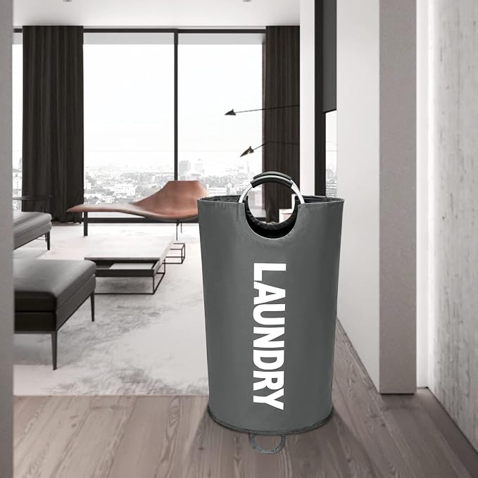 Maxsilan 125L X-Large Laundry Basket Bag, Collapsible Tall Hamper, Dark Grey