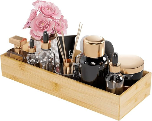 Bamboo Kitchen Drawer Organizer 15"x 6", Storage Box for Utensil Organizer | Wooden Silverware Tray Cutlery Holder Flatware Containers, Multi-Use Deep Drawer Dividers Organizer for Bathroom, Jewelry