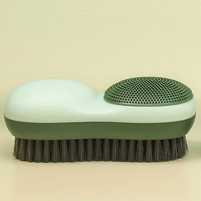 Two-Sided Laundry Stain Remover Brush, Green | Soft Silicone Bristle Side for Delicate Fabrics Knits, Hard Bristle Side for Tough Stain, Easy to Grip, Hand Washing Clothes