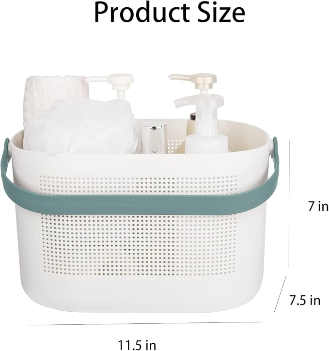 Plastic Protable Shower Caddy Basket, Storage Organizer, Green, 2 Pack | Bottom Drain Holes, Keep Dry, Sturdy and Durable, Easy to Carry for Bathroom, Kitchen, Dorm Room, RV, College