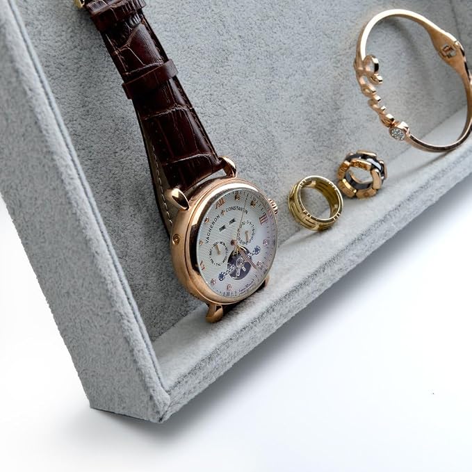 Oirlv Velvet Stackable Jewelry Trays Grids Rings Earrings Bracelet Watch Showcase Display Tray | Stackable and Portable, Ideal for Retail Showcase, Trade Shows and Personal Jewelry Collection,Fits Nicely in Dresser Drawer
