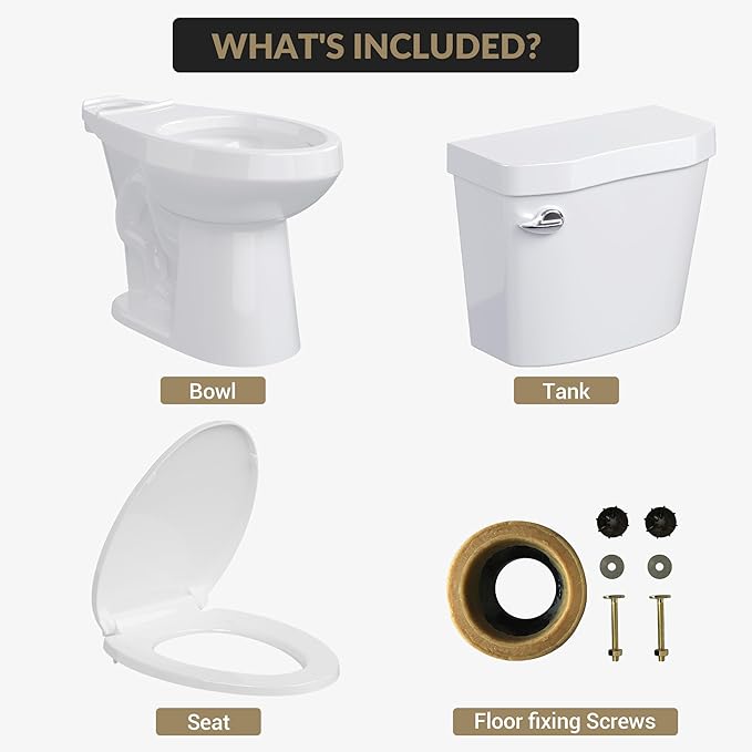 Two Piece Toilet 19 inch Chair Height Elongated Bowl, Side Handle, High Seat Toilet for Seniors, Comfortable Bathroom Toilet with Soft-Close Seat White