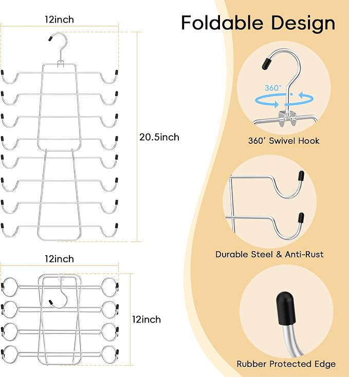 TomCare 4 Pack Space Saving Hangers, 2 Tank Top and 2 Leggings Organizers | 360° Swivel Design, 20 Clips for Leggings and Yoga Pants, Stainless Steel Hanging Closet Organizer