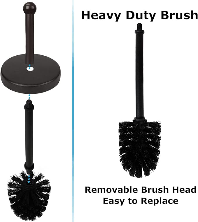 Blue Donuts Toilet Brush and Holder - Cleaning Bowl Cleaner, Stainless Steel, Oil Rubbed Bronze