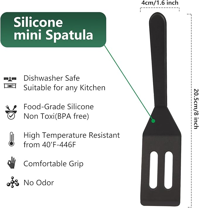 【2 Pack】Kunovo Small Spatula for Nonstick Cookware Mini Spatulas for kitchen Use,Heat-Resistant Silicone Thin Spatula Cooking Baking (Black-2)