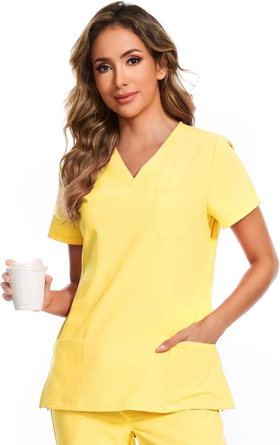 Scrubs Tops for Woman - Soft Stretch, V-Neck Tops | 3 Pockets, Side Split Design, Short Sleeve, Breathable & Lightweight Nursing Shirt, Easy-Care Fabric for All-Day Comfort