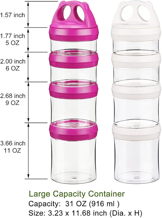BeneLabel Stackable Food Storage Containers with Twist Lock System - BPA-Free Tritan Containers for Travel, Formula, Protein Powder, Snacks - Leakproof & Dishwasher Safe (Red and White, 31oz per)