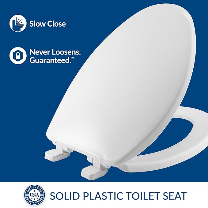 Mayfair Caswell Modern Slow Close Toilet Seat, Durable Plastic Seat, Made in USA, Elongated, White, 4-Pack