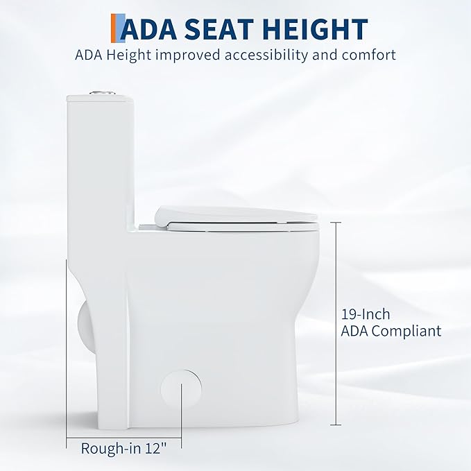 19" Tall One-Piece Round Toilet with ADA Comfort Height, 0.8/1.28L GPF Dual Flush & 12" Rough-In | High Bowl Design for Seniors in White