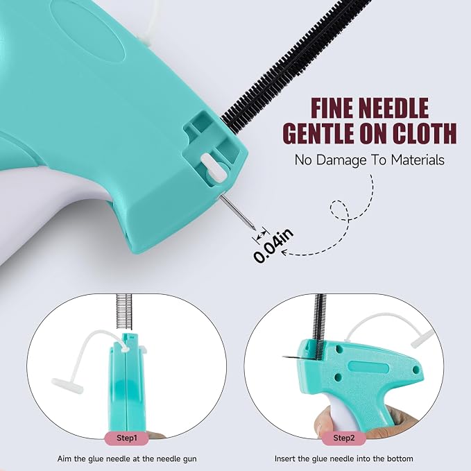 Aqua and White Mini Tagging Stitch Gun for Clothing- Tagging Gun Clothes Stapler Sewing Hemming Tool Stitching Gun with 6 Needles and 2000 Blackand 2000 White Fasteners