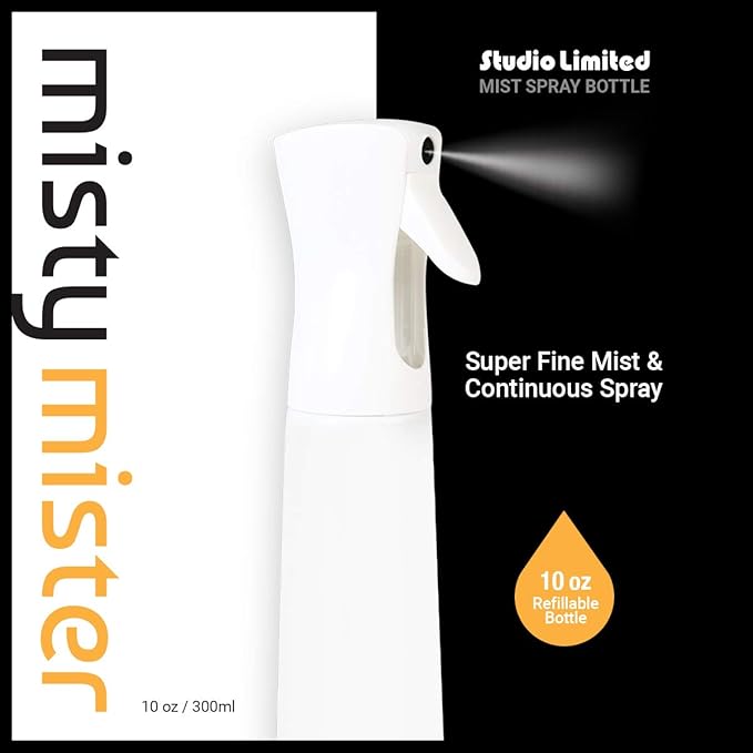 STUDIO LIMITED Hair Spray Bottle 10 oz, Continous Water Mister Spray Bottle, Refillable Fine Mist for Hair Styling, Gardening, Cleaning (White)