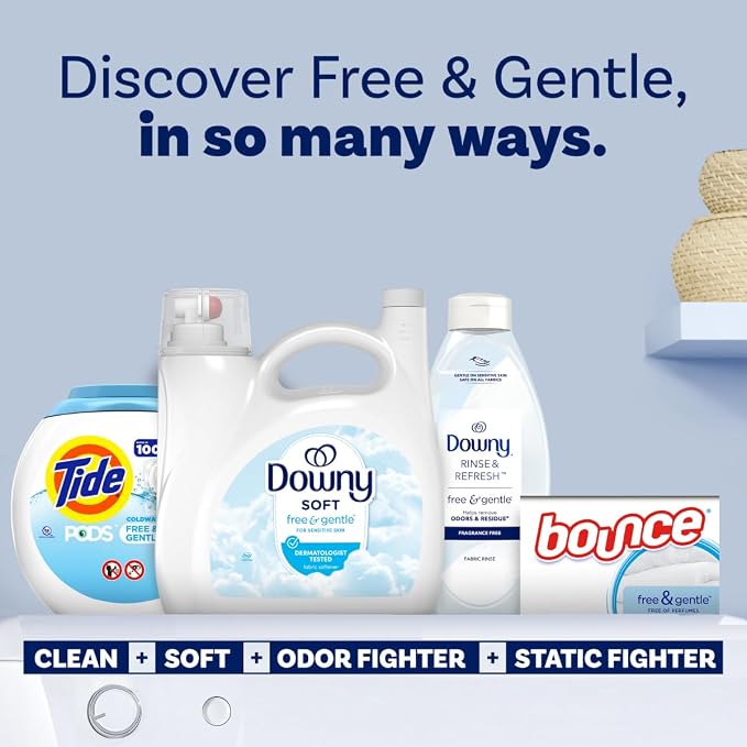 Downy Free & Gentle Liquid Fabric Softener,140 fl oz,190 Loads,Hypoallergenic,Sensitive Skin Friendly Fabric Conditioner Liquid,(Pack of 2)