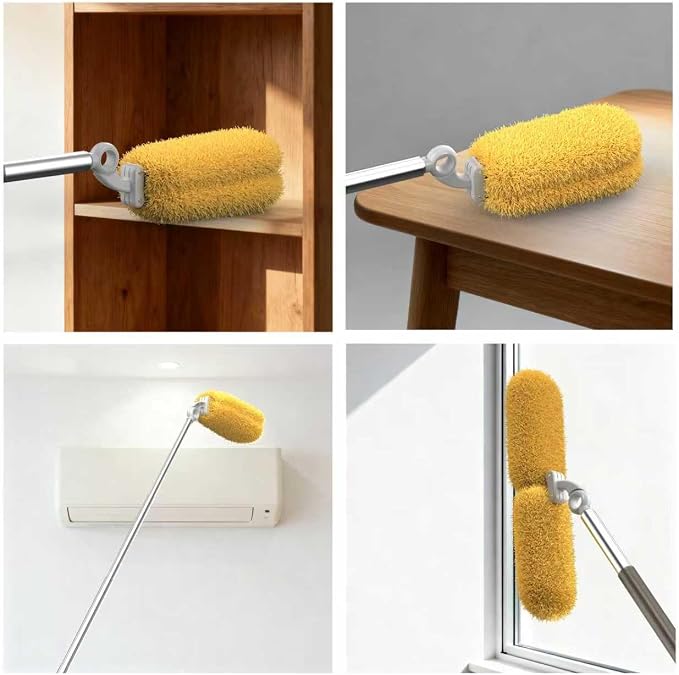 Long Handle Dusters for Cleaning with 2 Replacement Heads, Washable Cleaning Duster Kit with Laundry Mesh Bag, Cobweb Duster, Extendable Dusting Tool for Home and Office