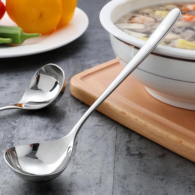Soup Ladle, 2Pcs 304 Stainless Steel Ladle Spoon Small Gravy Soup Ladle Kitchen Utensil Cooking Serving Spoon for Cooking Buffet, Party, Kitchen(COLOR:sliver)