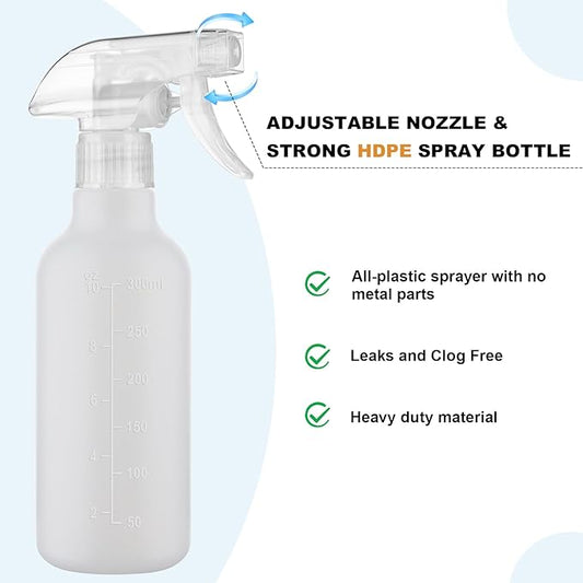 Spray Bottles 12oz HDPE Spray Bottle for Hair Mist/Stream Scale Empty Heavy Duty Refillable Containers for Cleaning Solutions, Plants, Vinegar 2 Pack (White, 12oz)
