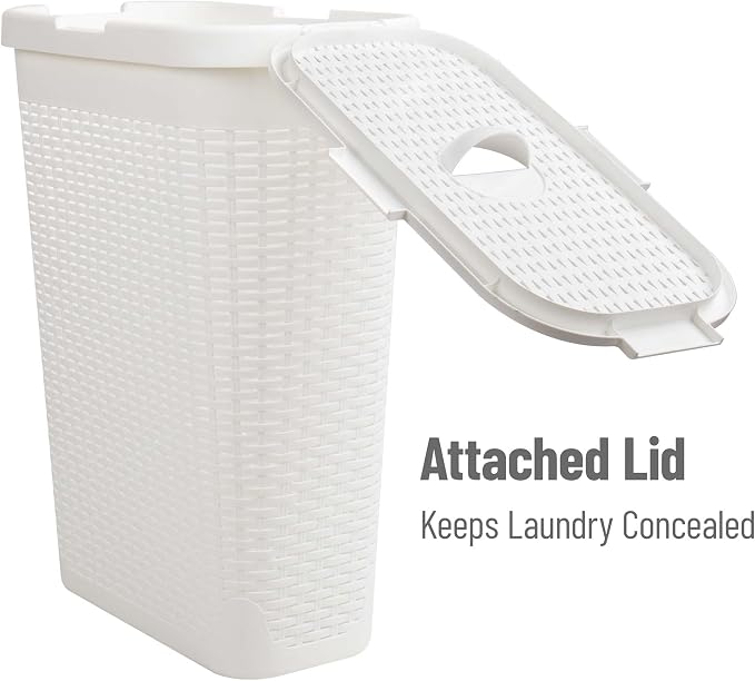 Mind Reader 40L Slim Laundry Hamper with Lid, Narrow Clothes Baskets, Set of 2, White