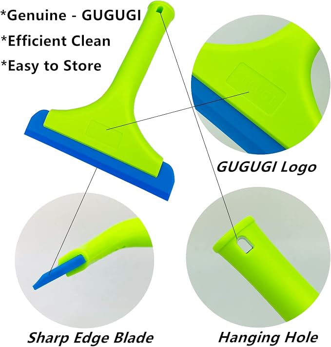 Super Flexible Silicone Squeegee, Auto Water Blade, Water Wiper, Shower Squeegee, 5.9'' Blade and 7.5'' Long Handle, for Car Windshield, Window, Mirror, Glass Door, Green+Lake Blue