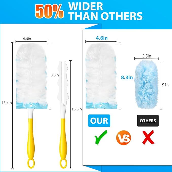 60 Count Larger Size Duster Refills for Swiffer Dusters with 1 Handle | Multi-Surface Feather Microfiber Duster Disposable Alternative, Heavy Duty Cleaning Kit for Home, Furniture, Blinds and Vent