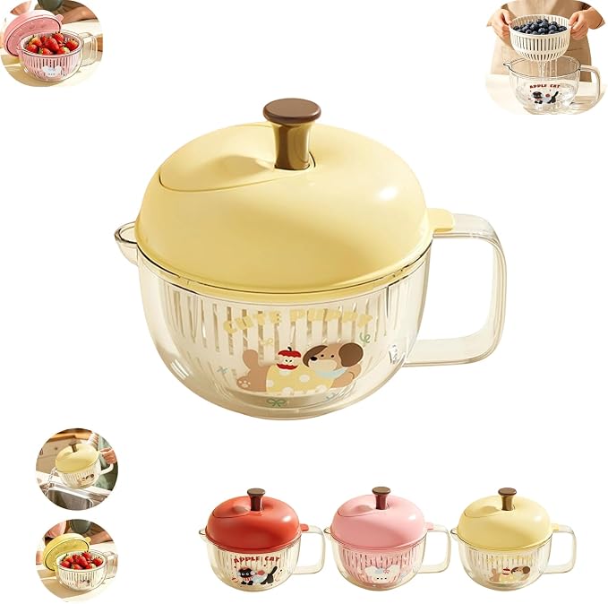 Salad Washer and Spinner with Bowl, Fruit and Vegetable Washer & Dryer, Vegetables Fruits Wash Bowl for Blueberries, Grapes & Cherry Tomatoes, Easy-Clean Kitchen Gadget for Greens (Beige)