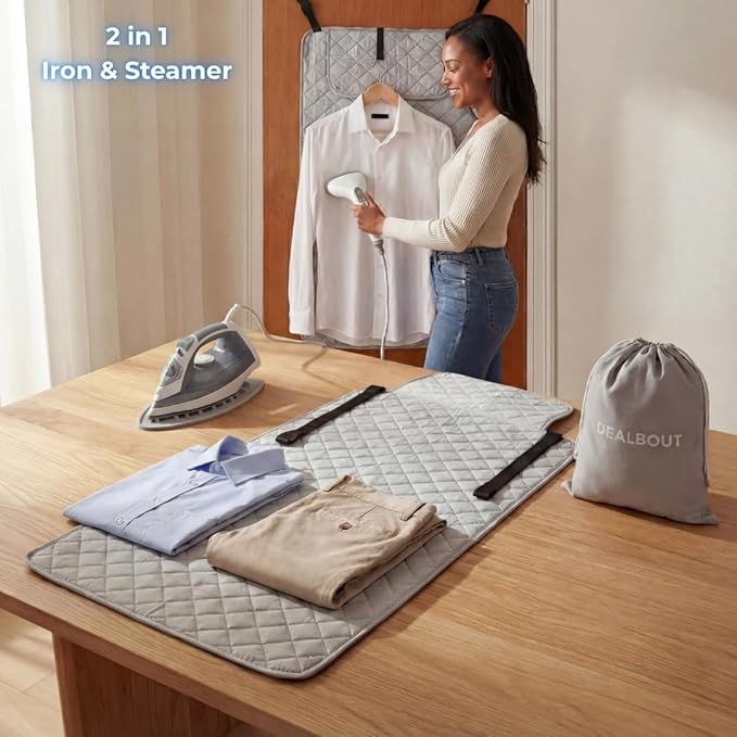 Premium Ironing Mat 39" X 18,5" Heat Resistant Silicone Iron Rest Non Slip Magnetic Portable Pad Table Top Countertop Quilted Insulating Travel Quilting Cover Scorch Mesh Blanket Over The Door