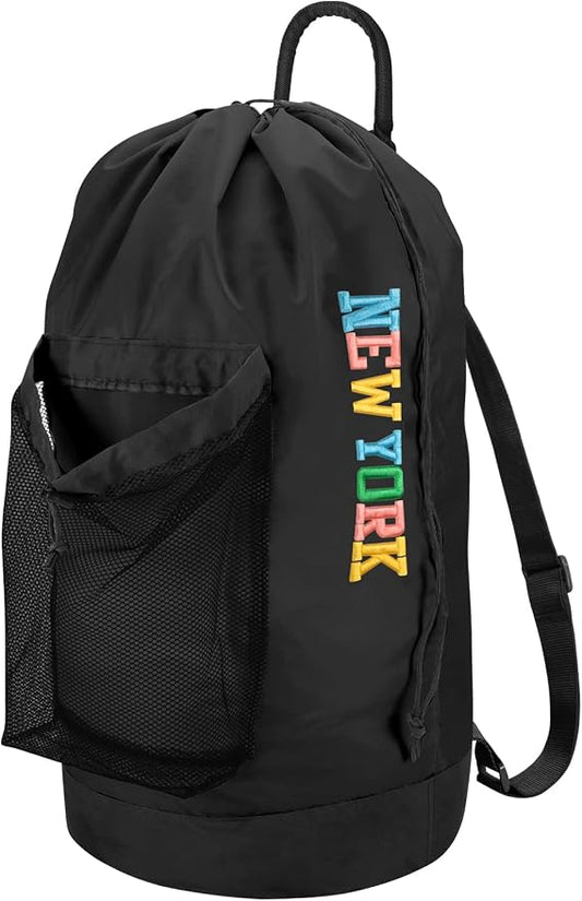 Backpack Laundry Bag, Laundry Backpack with Shoulder Straps and Mesh Pocket Nylon Clothes Hamper Bag with Drawstring Closure