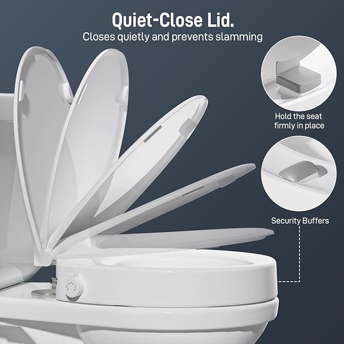 BIGCOW Raised Toilet Seat with Bidet - Round, Soft Close, 3" Height - Dual Nozzle (Frontal & Rear Wash) with Adjustable Cold Water Pressure and Stainless Steel Inlet (Round)