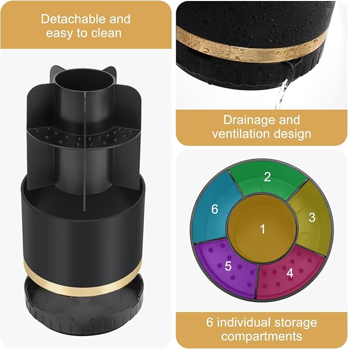 GFWARE Bathroom Organizer Countertop - Rotating Black Toothbrush Holder for Bathroom Accessories Organization Detachable 6 Slots Bathroom Sink Storage Caddy Vanity Organizer