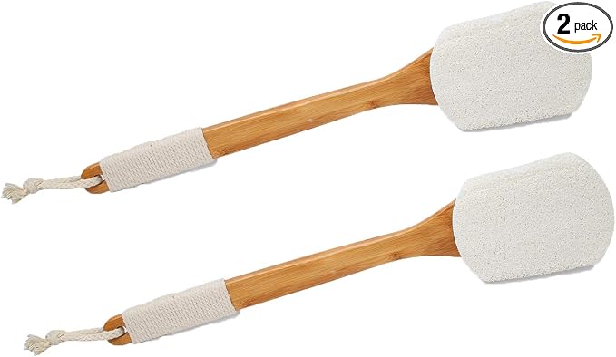 Leotruny 100% Natural Exfoliating Loofah with Long Wooden | Shower Back Brush