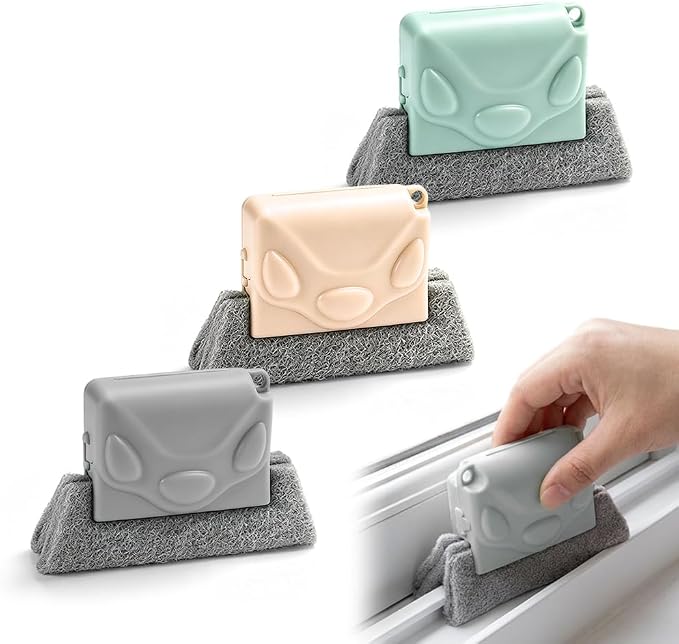 Magic Window Track Cleaner, Window Groove Cleaning Brush Set, Track and Sill Crevice Tool with Handle, for Tile Lines Shutter Slats Car Vents and Narrow Gaps (Mix 3pcs)