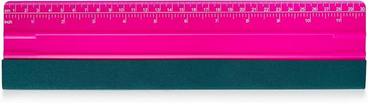 FOSHIO Professional Squeegee for Vinyl, Decals, Sticker Paper, Wallpaper, Window Film, Craft, Suede Felt Squeegee Smoothing Tool with Ruler, Pink (12 inches)