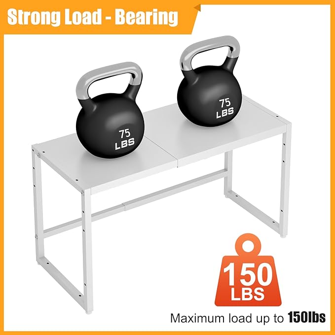 150 LBS Expandable Heavy Duty Storage Shelves,Metal Shelving Unit For Kitchen Garage Warehouse Cabinet Pantry , Adjustable Storage Rack Shelf Organizer For Pots Pans Microwave Small Appliance White