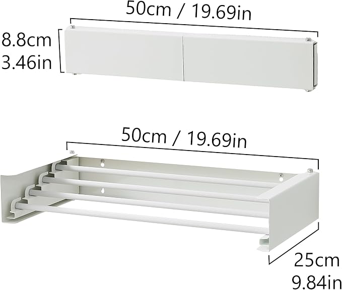 RFOUO Wall Mounted Clothes Drying Rack,White 19.7", | Foldable,Space saver Drying Rack for Laundry Balcony Bathroom, 4 Aluminum Rods, 40 lb Capacity