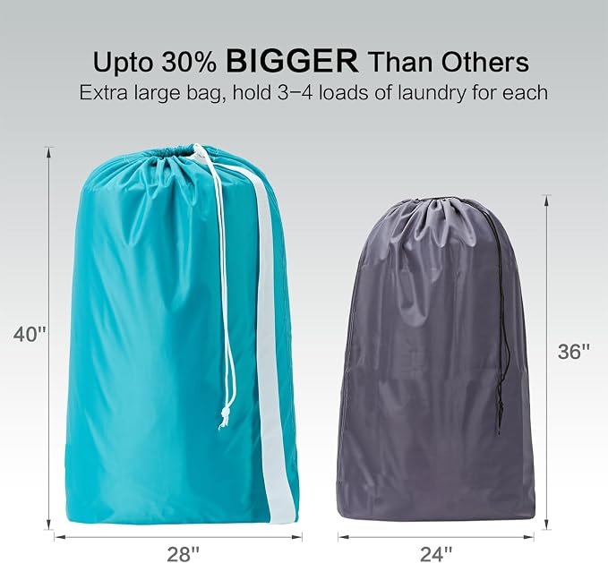 HOMEST 2 Pack XL Nylon Laundry Bag with Strap, Large Dirty Clothes Organizer, Easy Fit a Laundry Hamper or Basket, Can Carry Up to 4 Loads of Laundry, Black and Sky Blue | Heavy-duty nylon material supports bulky garments and daily transport between ba...