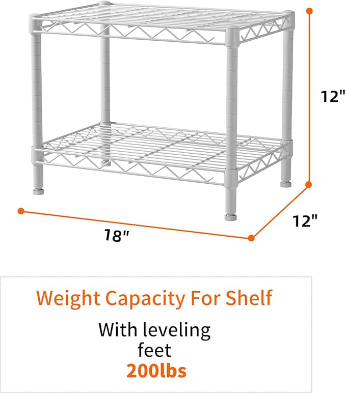SINGAYE Small Shelves Kitchen Storage Shelf Wire Shelving Metal Adjustable | 2 Tier Shelf Organizers Storage Shelving Unit for Office Pantry Laundry Bathroom Closet Home 11.6" D X 17.6" W X 12" H White