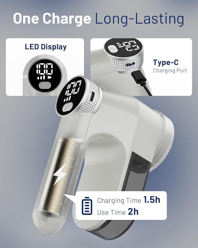 BEAUTURAL Fabric Shaver, Rechargeable Lint Remover with Digital LED Display | Electric Portable Sweater Defuzzer with 3 Speeds , 6 Leaf Blades, Remove Pilling for Clothes, Furniture, Couch, Blanket
