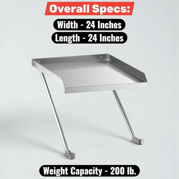 24" x 24" Commercial Stainless Steel Detachable Drainboard for Utility Sinks, Heavy Duty 18 Gauge Type 304 Sink Drain Board, Side Mounted Dish Drying Shelf, Sloped Drainage Tray
