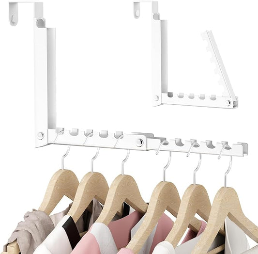 BAKON Over the Door Hooks with 10 Ridges,Compact Double Folding Over the Door Hanger for Bathroom Bedroom Laundry Room,Metal Over Door Drying Rack, Space Saving Over the Door Clothes Hanger(1, White)