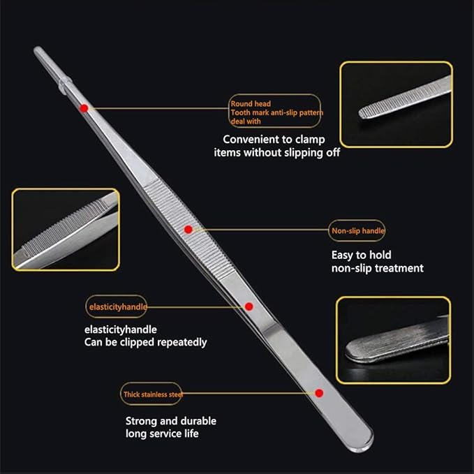 Aniso long tweezers with precision serrated kitchen tweezers tongs for barbecue and hand-made stainless steel cooking tweezers（6 inches）