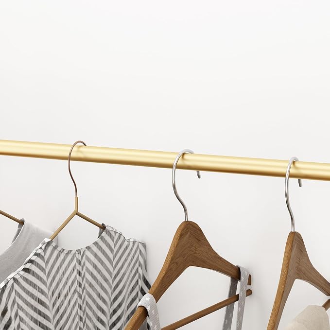 ORSENIGO Industrial Pipe Clothing Rack, Heavy Duty Clothes Rack for Hanging Clothes, Wall Mounted Display Garment Rack for Home Retail Boutique (Single, Gold)