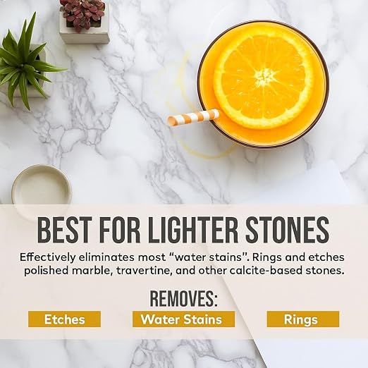 MB Stone MB-11® Touch-Up Etch Remover Marble Polishing Powder for use with Light and Neutral Colored Calcite-Based not for Matte or Dark Stone Light to Medium Etches Only 1 oz Can