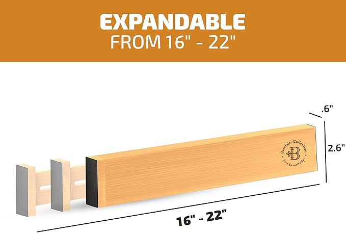 4 Pack Bamboo Drawer Dividers - Adjustable 16 to 22 Inch Expandable Drawer Organizer, Spring Loaded 2.6 Inch High Kitchen Drawer Dividers and Dresser Separator for Clothes, Bedroom, Bathroom, Office