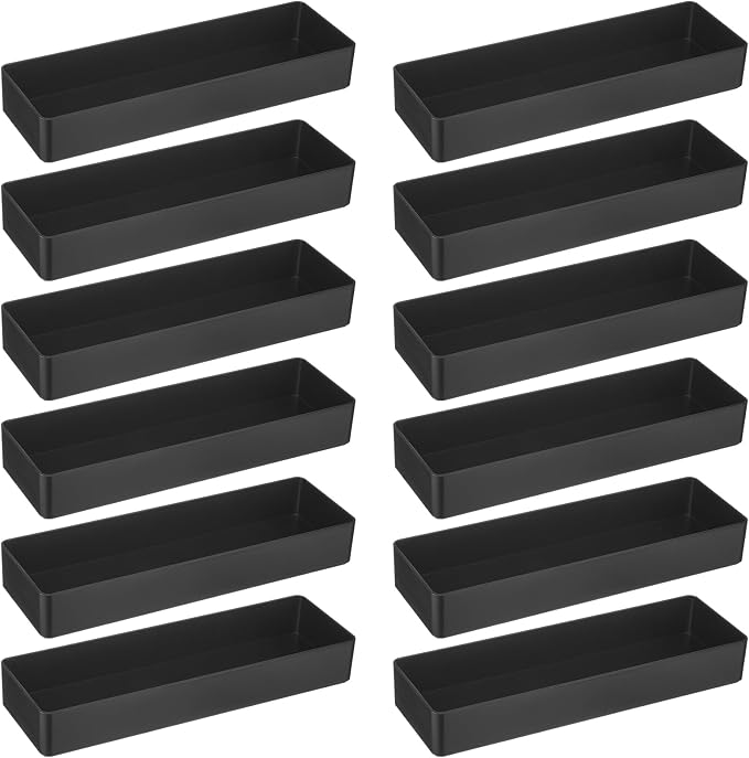 Teling 12 Pcs Black Large Rectangular Desk Organizer Set Half Accessory Tray Plastic Tabletop Organizer for Office Home or Study Dimensions: 9.45 x 2.95 x 1.38 Inches