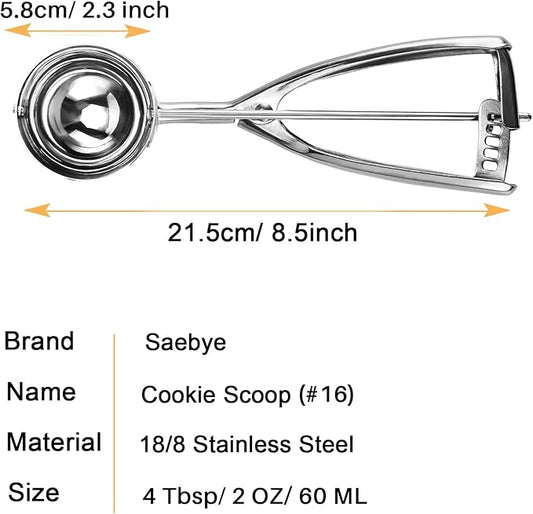 Saebye Large Cookie Scoop, 4 Tbsp / 60 MZ / 2 OZ, Size #16 Cookie Dough Scoop, Muffin Scoop for Baking