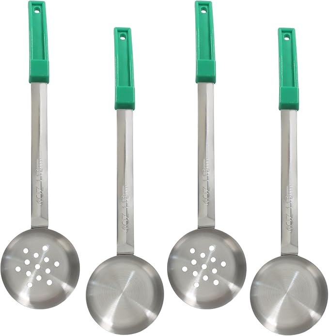 Hordion 4 Pcs Portion Control Serving Spoons Ladle Scoops, Food Measuring Ladle Utensils Proportion Manage Slotted and Unslotted Scoops for Weight Loss(Green, 4oz)