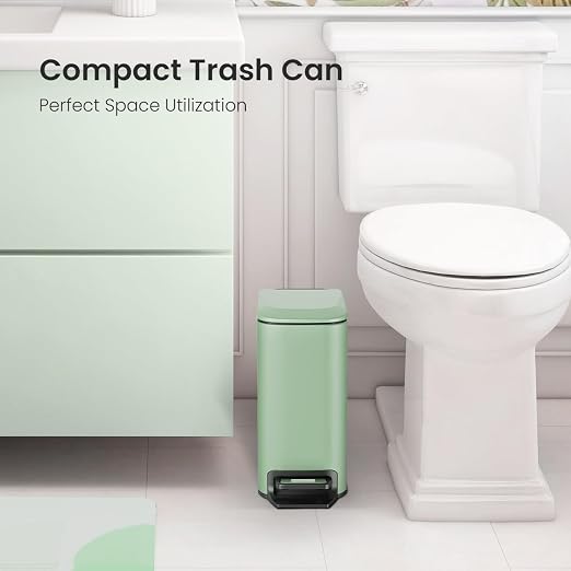 Cesun Small Bathroom Trash Can with Lid Soft Close, Step Pedal, 6 Liter / 1.6 Gallon Stainless Steel Garbage Can with Removable Inner Bucket, Anti-Fingerprint Finish (Sage Green)